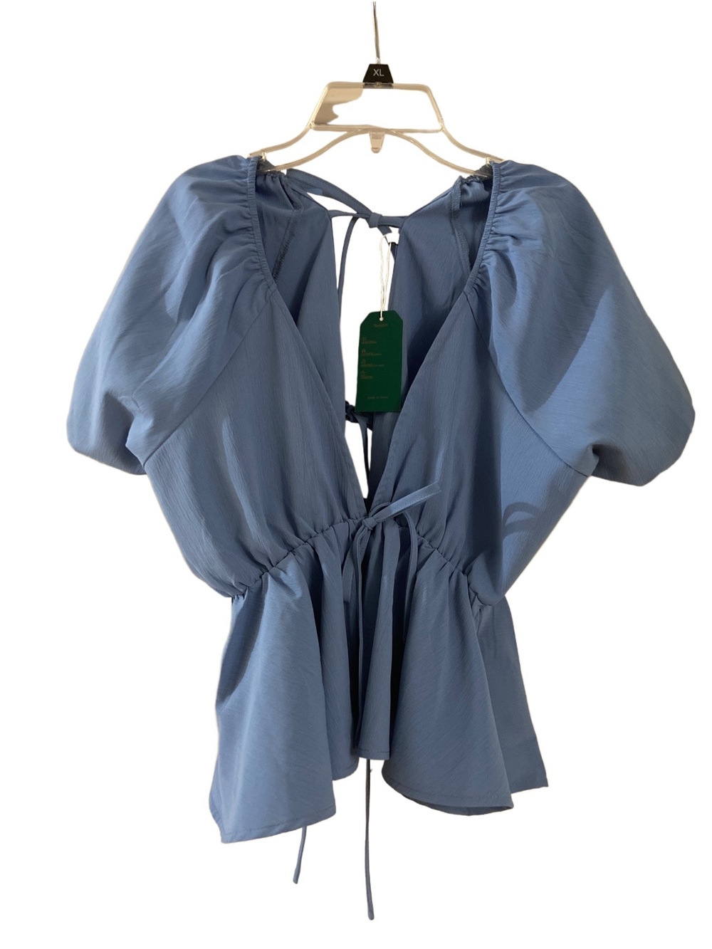 Remidoo Blue Tie-Back Puff Sleeve Blouse - Beautiful Blue - New with Tags - Picture 3 of 6